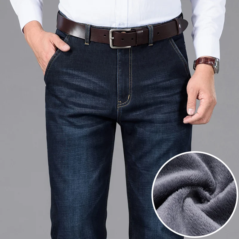 High quality winter new plus velvet thick warm brand clothing men's casual size jeans youth stretch Man | Мужская одежда