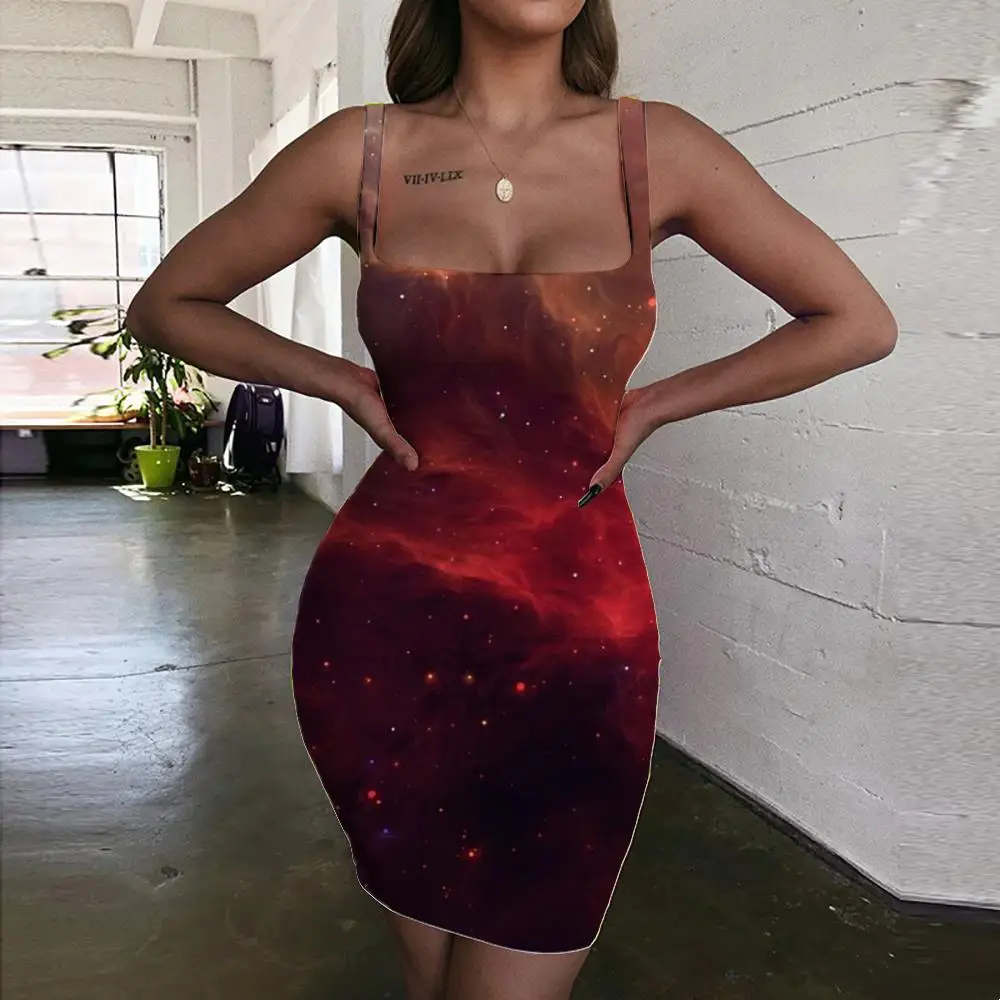

Giyu Brand Galaxy Dresses Women Nebula Bodycon Dress Universe Halter Sleeveless Space Ladies Dresses Womens Clothing Club