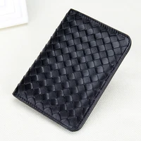 high quality sheepskin genuine leather id card case passport cover purse woven multi function card holder business travel wallet