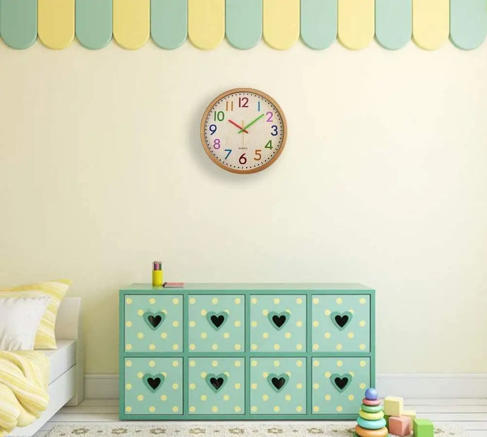 Silent Kids Wall Clock 12 Inch Non-Ticking Battery Operated Colorful Decorative | Дом и сад