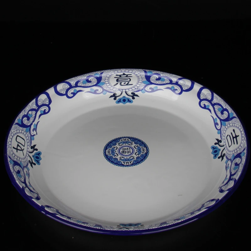 

Chinese Traditional Totem Enamel Plates Vintage Round Plate For Dinner Fruit Snack Tray Dishes For Serving Retro Tableware