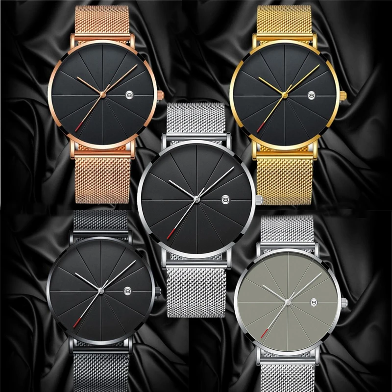 Ultra Thin Dial Mens Watches Business Simple Leisure Quartz WristWatch Stainless Mesh Strap Date Gift Clock Relogio Masculino | Наручные