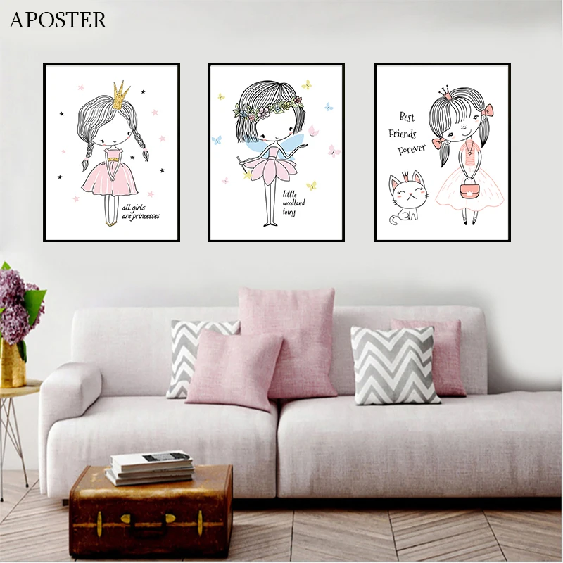 Украшение в скандинавском стиле девушка кошка навсегда на холсте плакат и печать