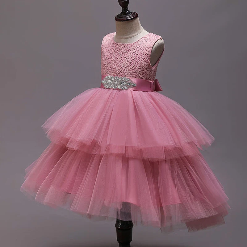 Цветочное вечернее платье для девочек с большим бантом кружевное принцессы