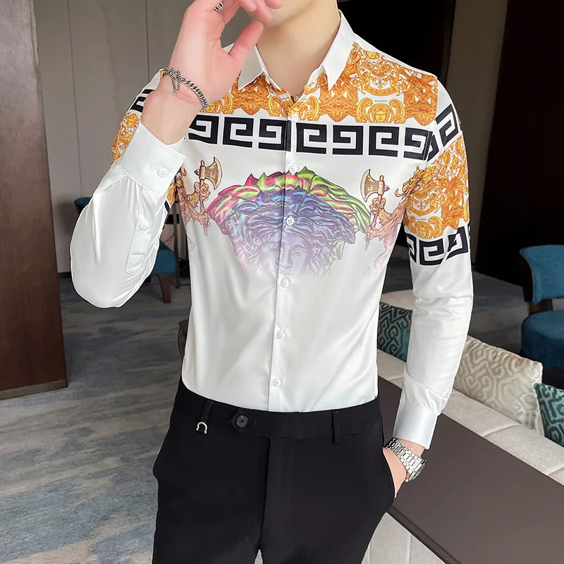 

2021 Spring Men Shirts Long Sleeve Casual Print Shirt Chemise Homme Slim Business Formal Dress Shirt Streetwear Camisa Masculina