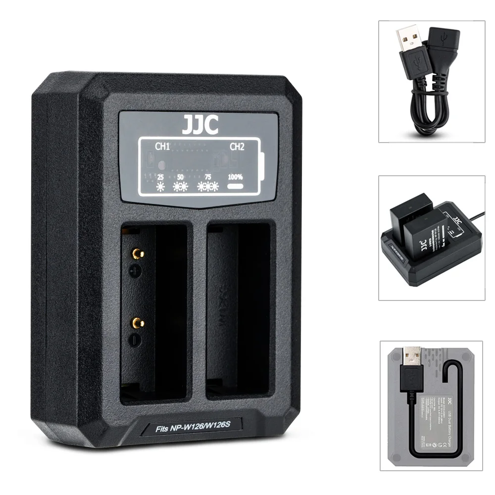 JJC BC W126S двойной Батарея Зарядное устройство для цифровой фотокамеры Fuji NP W126 на