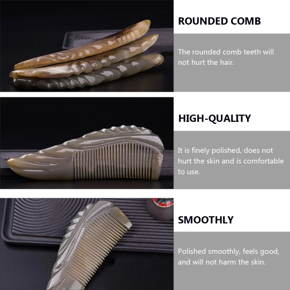 

1pc Natural Yak Horn Comb Hair Straighter Comb Elegant Thicken Edge Comb