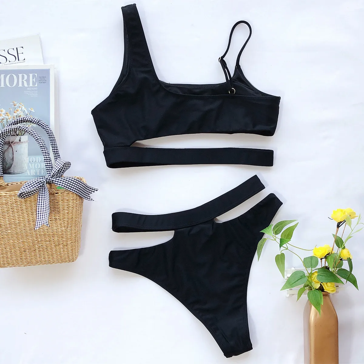 

Sexy Bikini Female Swimsuit High Waist Swimwear 2021 Women Swimwear Two-Pieces Bikini Set Solid Bather Bathing Suit Swim