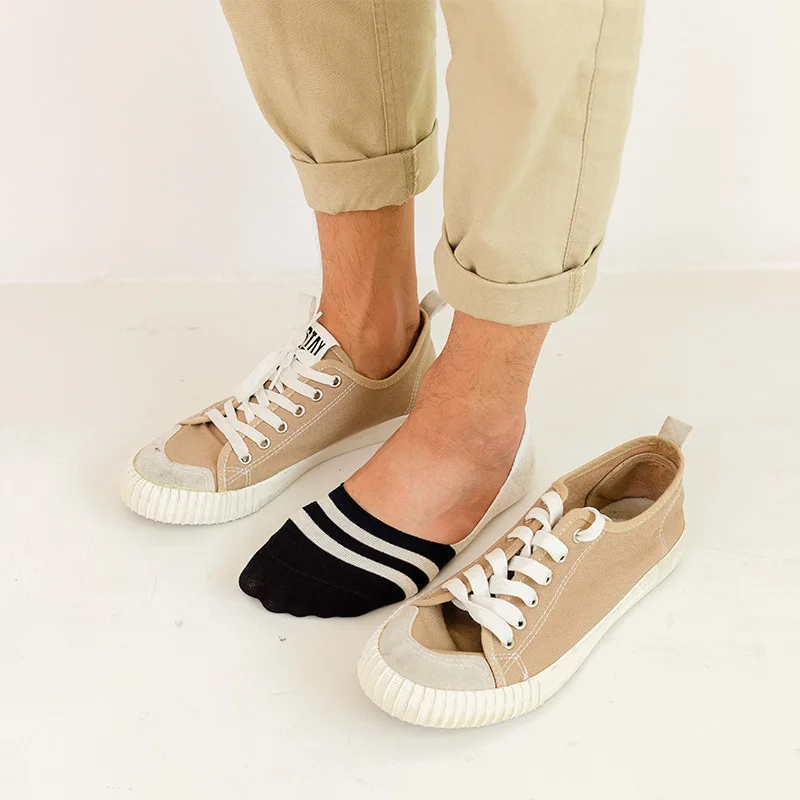 5 Pairs Men Invisible Socks Non-slip Silicone Striped Boat Spring Summer Fashion Ankle Sock Cotton Short Meias |