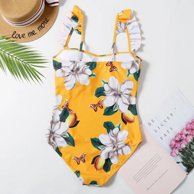

Women's One-Piece Swimsuit Sexy Print Small Fresh One-Piece Bikini One-Piece Yellow