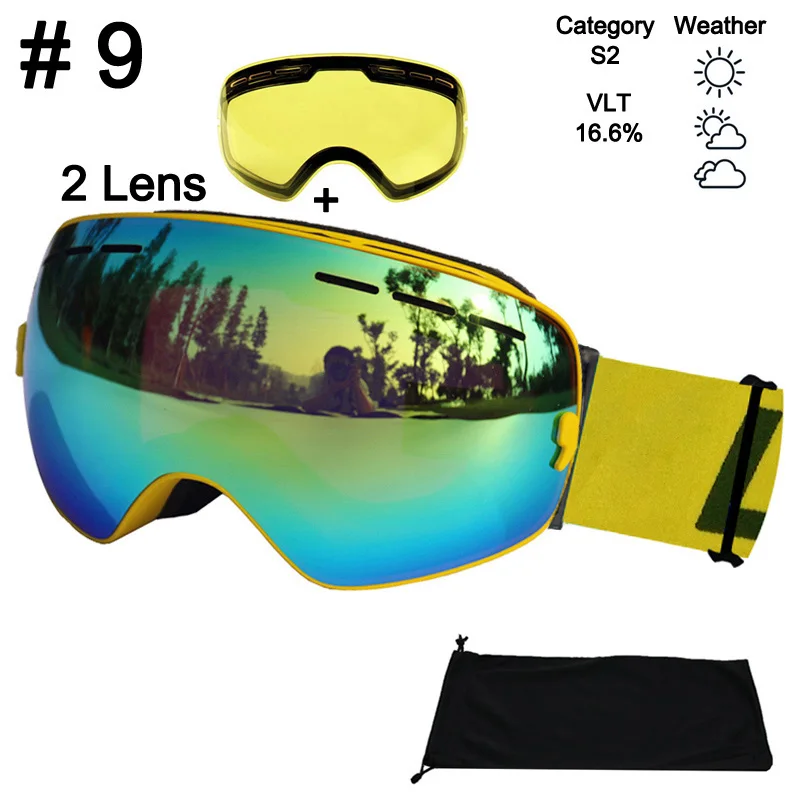 LOCLE лыжные очки UV400 противотуманные лыжные очки двойные линзы снежные Лыжные Сноуборд очки лыжные очки с линзой ночного видения - Цвет: Color 9 With Lens