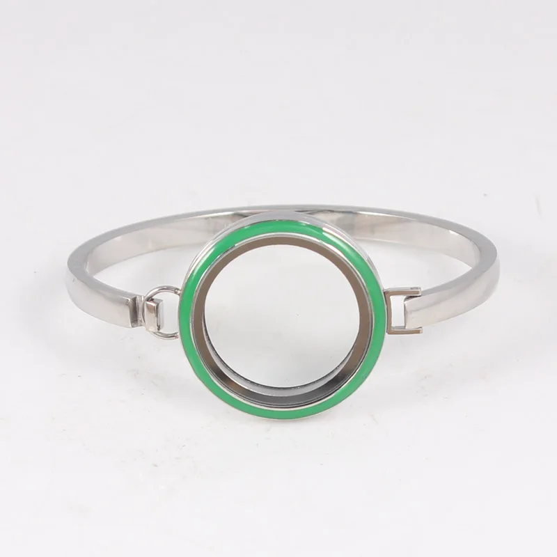 Круглый браслет-медальон из нержавеющей стали с кристаллами и эмалью 30 мм 7/8