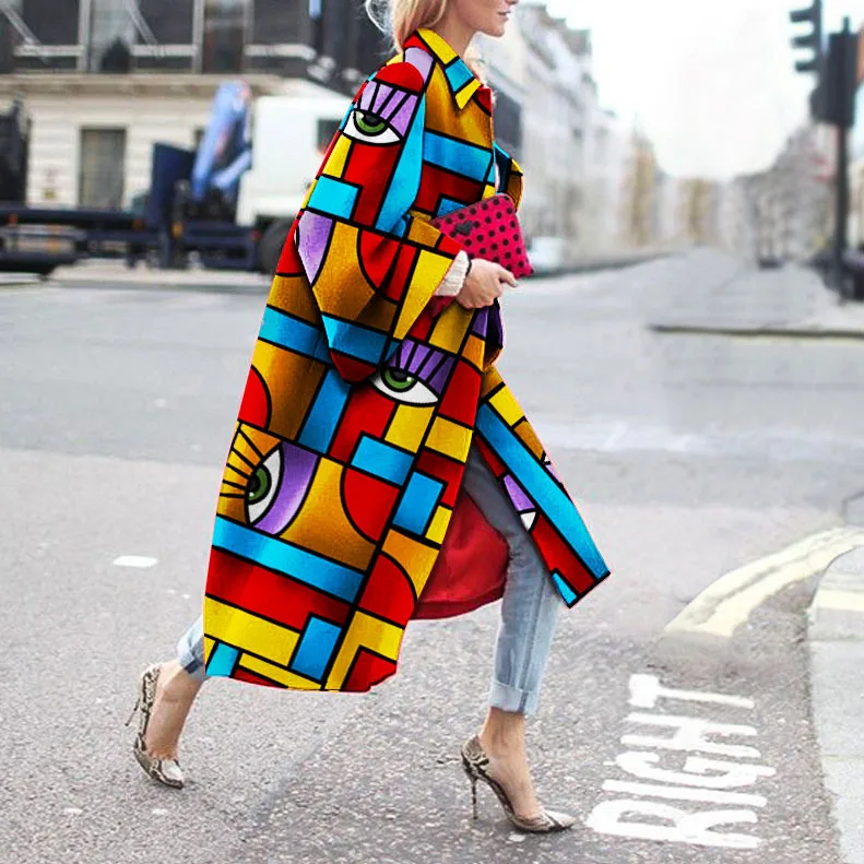 

3xl Fashion Printed Coat Women For Winter Turn-down Collar High Street Womens Winter Lapel Wool Coat
