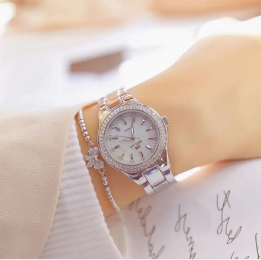 

2021 Ladies Wrist Watches Dress Gold Watch Women Crystal Diamond Watches Stainless Steel Silver Clock Women Montre Femme 2020