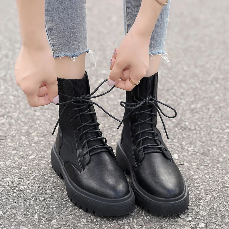 Flat Platform Boots Women Shoes Autumn Winter Motocycle Fashion Round Toe Botas Mujer Ankle Female | Обувь