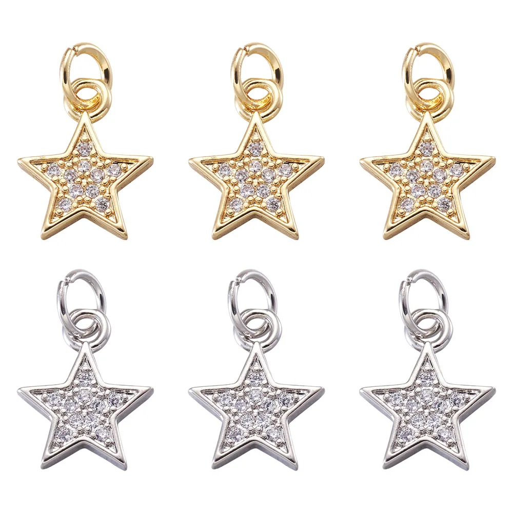 

20pcs Brass Clear Micro Pave Cubic Zirconia Star Pendants For Bracelet Necklace Jewelry Making DIY Decor Accessories