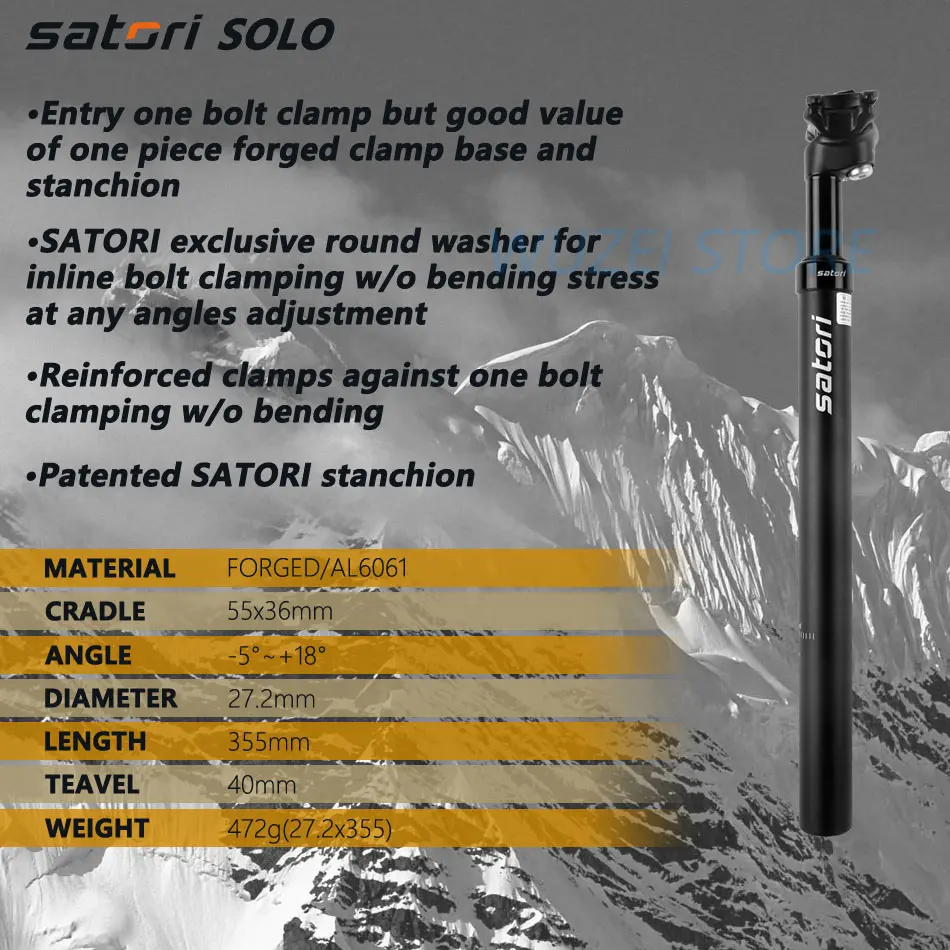 SATORI bicycle seat post 27.2/28.6/30.4/30.8 30.9mm*355mm Aluminium shock tube MTB road bike saddle 40mm Travel | Спорт и