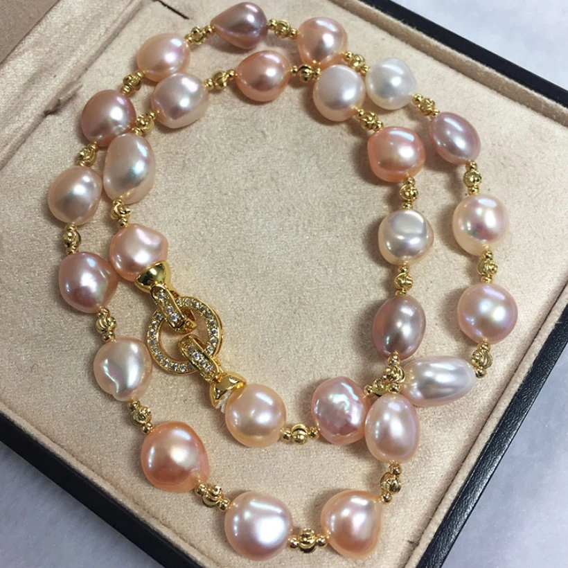 Великолепное ожерелье из розового золота с жемчугом 9-11 мм в южноморском стиле