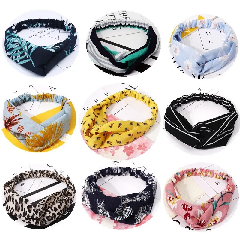 

Women Hair Accessories for Girls Fashion Headband Fabric Cross Knotted Bow Chiffon Floral Hair Band Korea Headdress Ladies Hoop