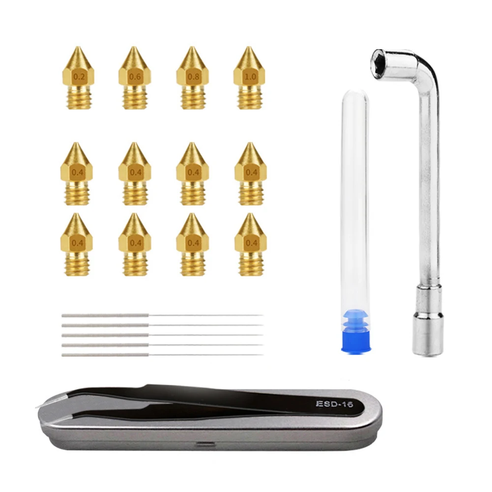 

Набор для чистки сопла 3D принтера, 17/21 шт., сопло MK8 0,2/0,4/0,6/0,8/1,0 мм для Creality Ender 3/5/CR-10/10S, инструмент для сопла Exruder