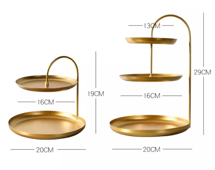 

Retro Double Layer Gold Storage Tray Round Metal Fruit Plate Jewelry Earrings Rack Holder Display Finishing Racks Organizer