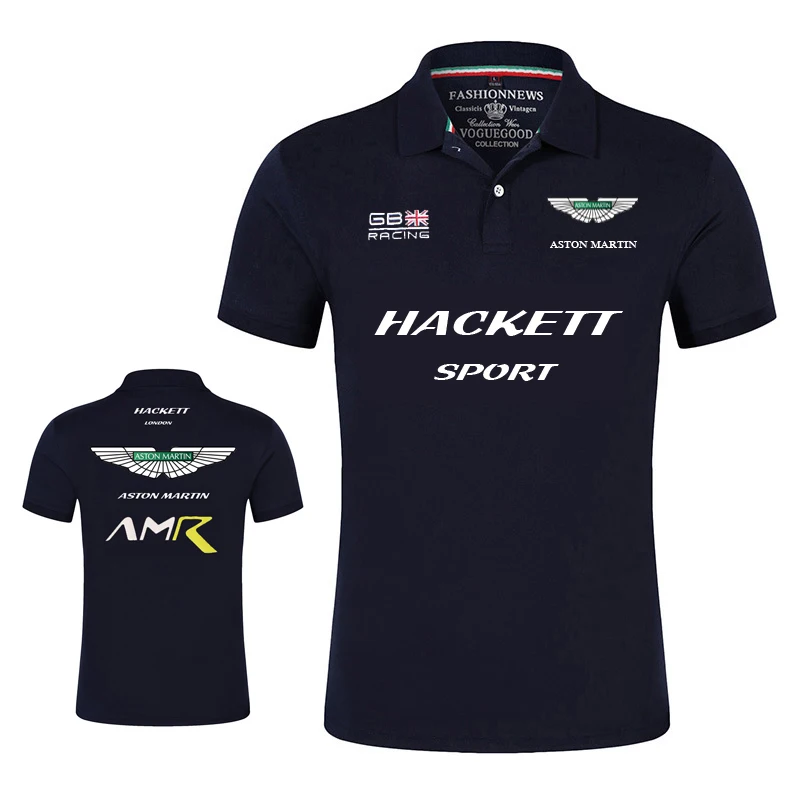 Летняя Хлопковая мужская футболка поло ASTON MARTIN Повседневная дышащая с коротким