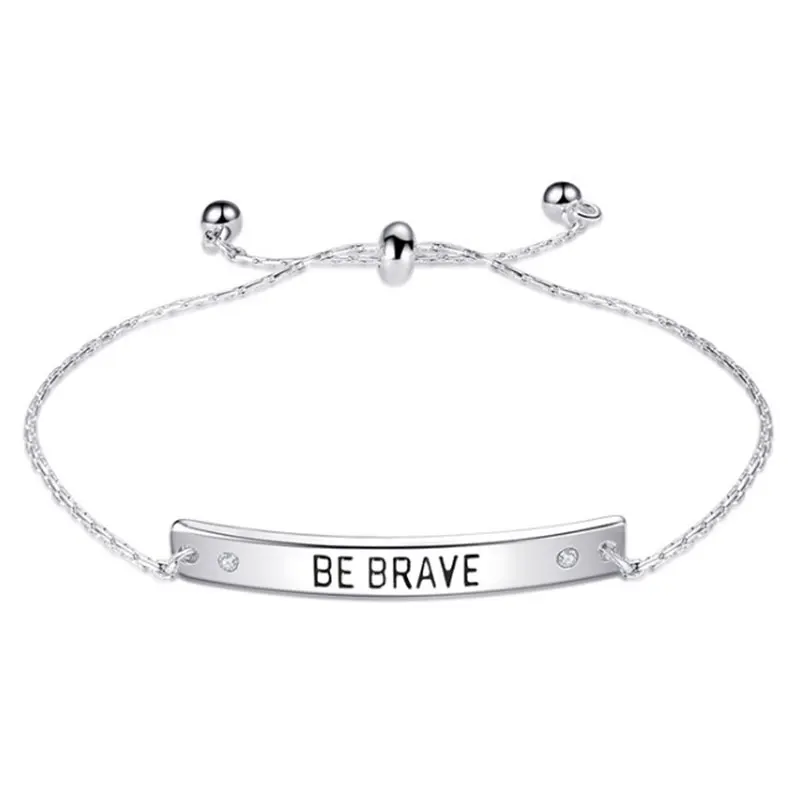 Be Brave Вдохновляющие цитаты бар браслеты из розового золота с гравировкой CZ Следуйте за Вашей Мечтой очаровательные браслеты для женщин мотивационные Ювелирные изделия Подарки - Окраска металла: Be Brave