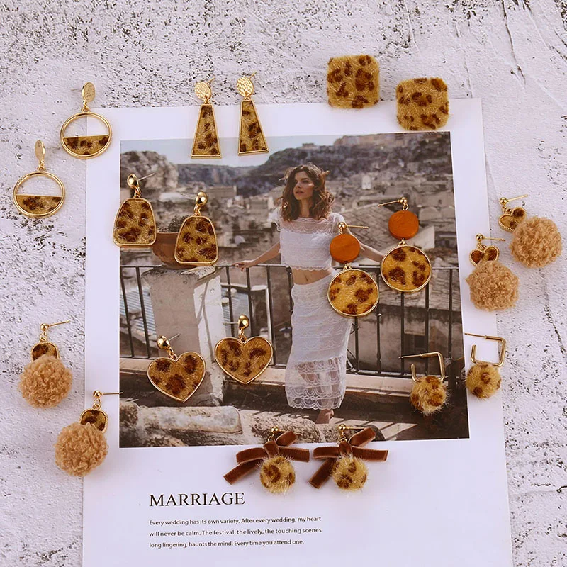 Женские Геометрические бархатные леопардовые серьги FAMSHIN винтажные зимние