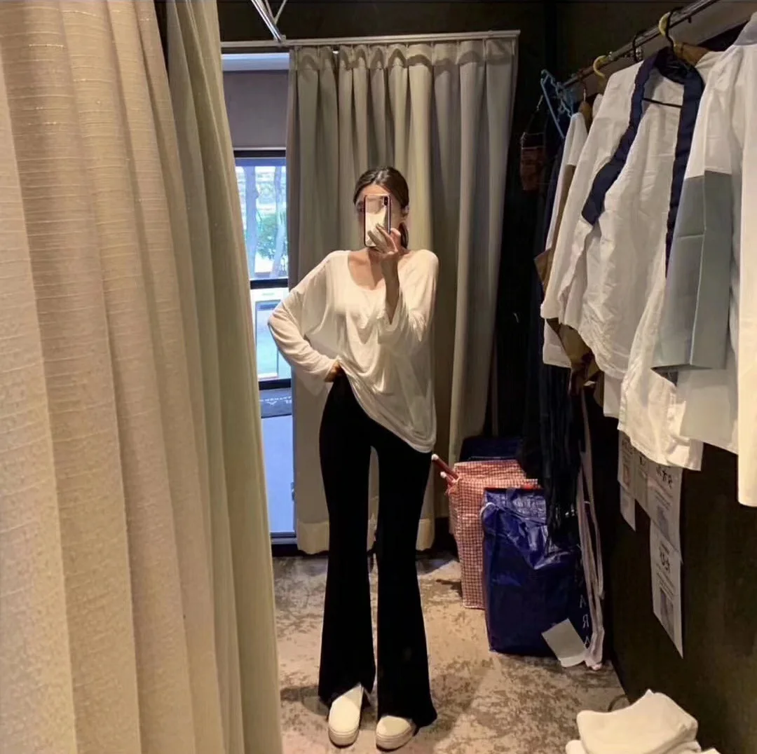 

TVVOVVIN High Waist Solid Color Female Flare Pants New Simple Elasticity Casual Loose All-match Trouser QXV9