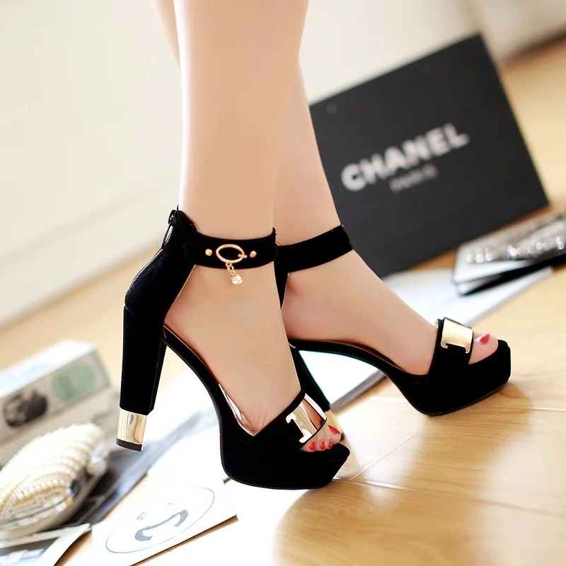 

2021 New Summer Platform Sandals Women Ladies Shoes Thick Heels Sandals High Heels Suede Fashion Sandals Plus Size 33-45