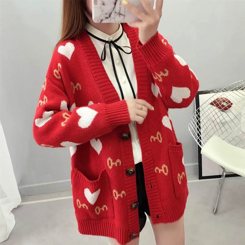 Женский вязаный кардиган с карманами MERRY PRETTY однобортный свободный свитер