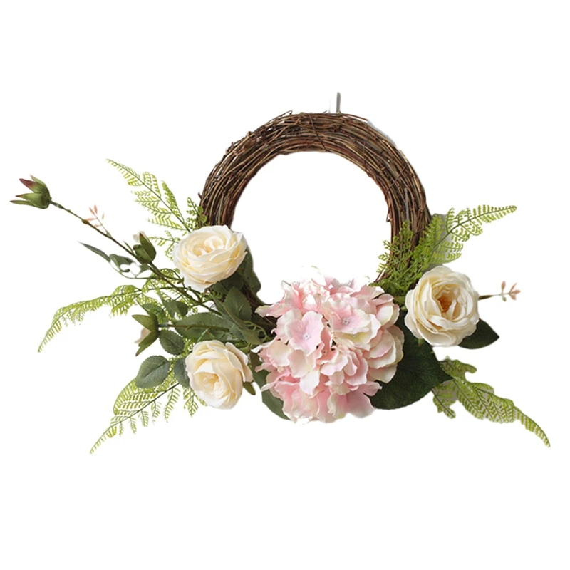 

Handmade Artificial Flower Wreath White Rose Hydrangea Wreath Wall Wedding Front Door Bedroom Garden Home Decor