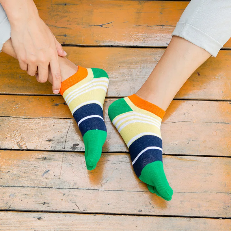 

Ankle Five Finger No Show Socks Men Striped Cotton Bright Color Street Fashion Breathable,Deodorant,Invisible Socks With Toes