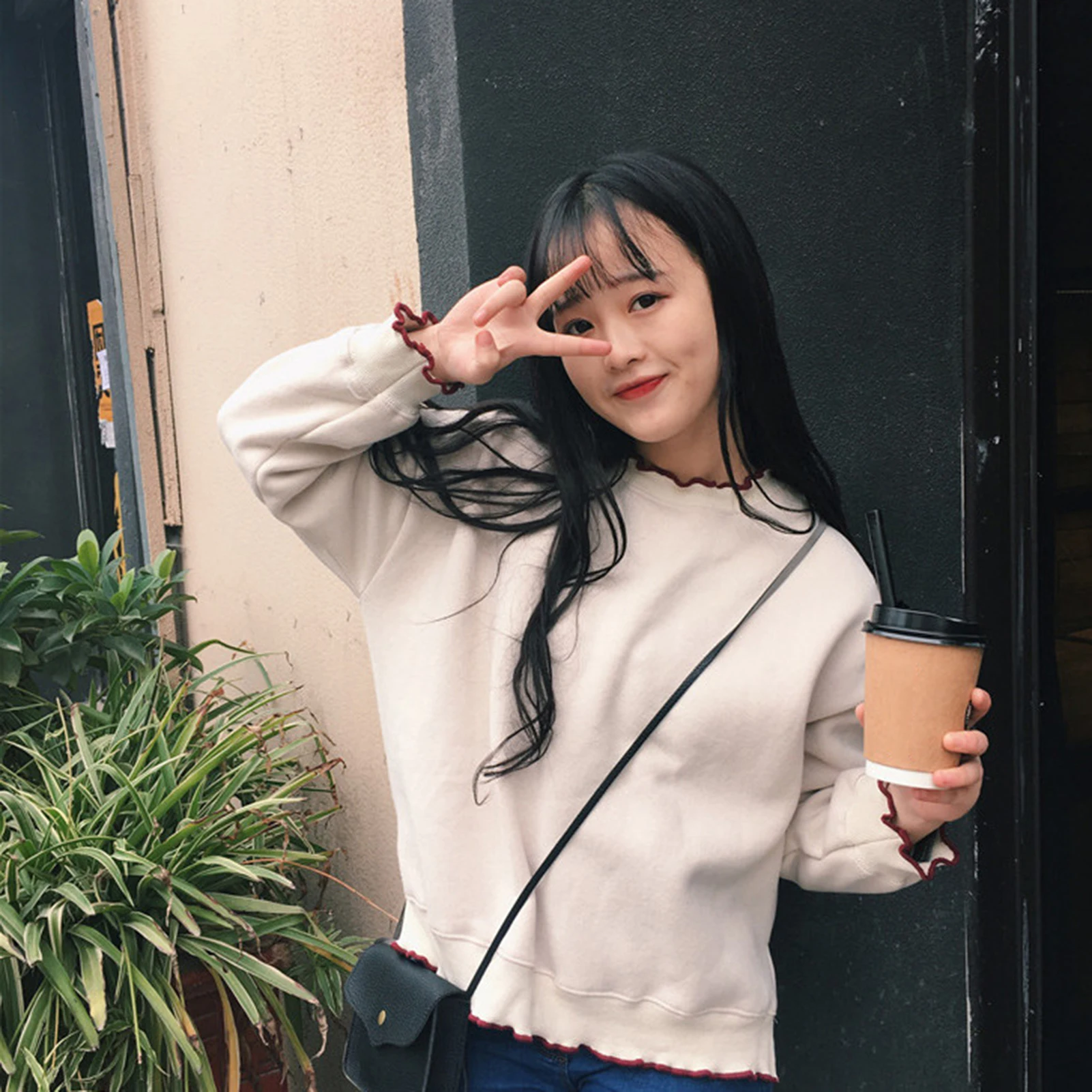 Women Fashion Plush Hoodies Female O Neck Wavy Hem Split HarajukuTops Tracksuit Sweatshirt Long Sleeve Casual Female Fall Coat
