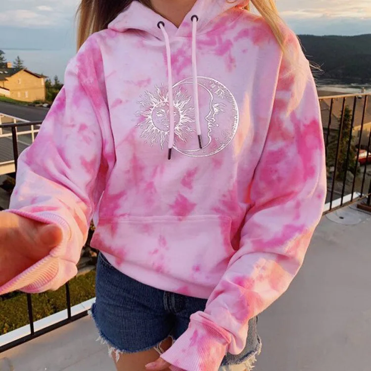 2020 Autumn European and American Street Women's New Loose Hooded Tie Dye Printed Casual David Jacket Top Hoodie