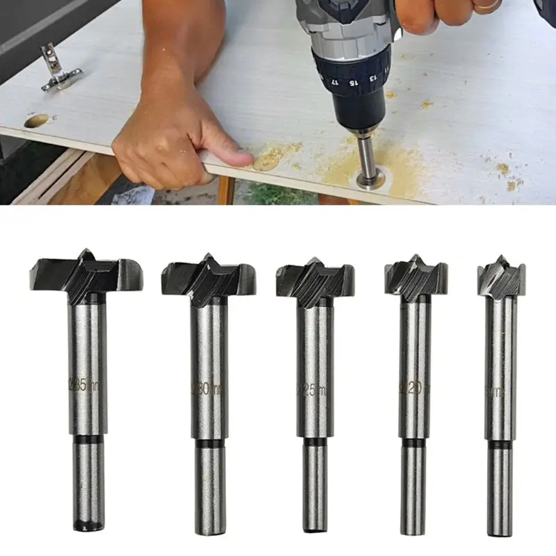 

5Pc Woodworking Hole Opener Drilling Holes Hinge Boring 15/20/25/30/35mm Hole Saw Cutter Drill Bit Wood Drilling Hand Tool