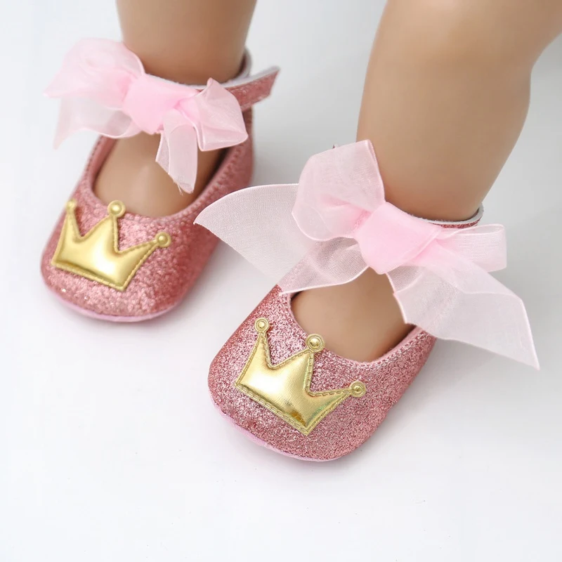 

Baby Girl Shoes Girls Breathable Crown Pattern Anti-Slip Toddler Shoes Casual Sneakers Toddler Soft Soled First Walkers