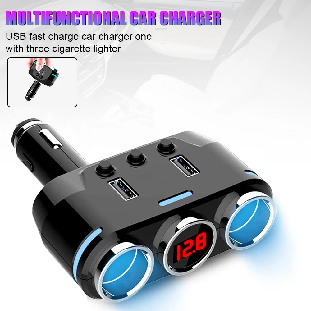 

12V/24V Universal Car Cigarette Lighter Splitter 2 or 3 Ports Socket Splitter with ON/OFF Switch Voltmeter for GPS Mobile Phone