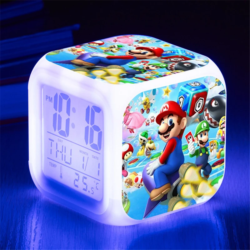 super mario anime led clock bros children cartoon figures toys colorful digital alarm led light clock desktop decoration kids free global shipping