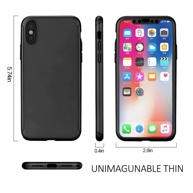 Защитный чехол с полным корпусом 360 + закаленное стекло для Iphone 5 5S SE 6 S 7 8 Plus X XR XS Max