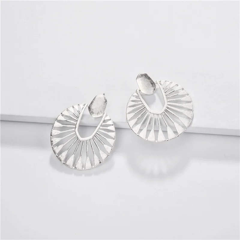 Hollow Round Frame Earrings for Women Fashion Jewelry Gold Alloy Metal Statement | Украшения и аксессуары