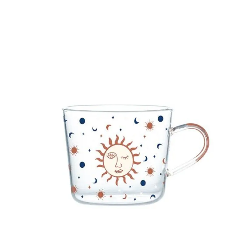 500ml Creative Sun Eye Pattern Glass Cup With Handle Funny Scale Breakfast Mlik Coffe Mug Juice Tea Cups kawaii Drinkware | Дом и сад