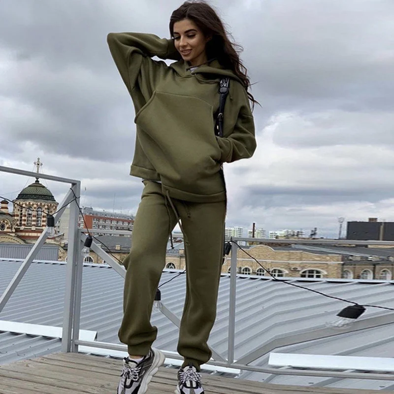 

Muyogrt 2021 Fashion Women Set Autumn Winter Long Sleeve Hoodie And Pants Joggers Casual Two Piece Sets Sport Suit Outfit Female