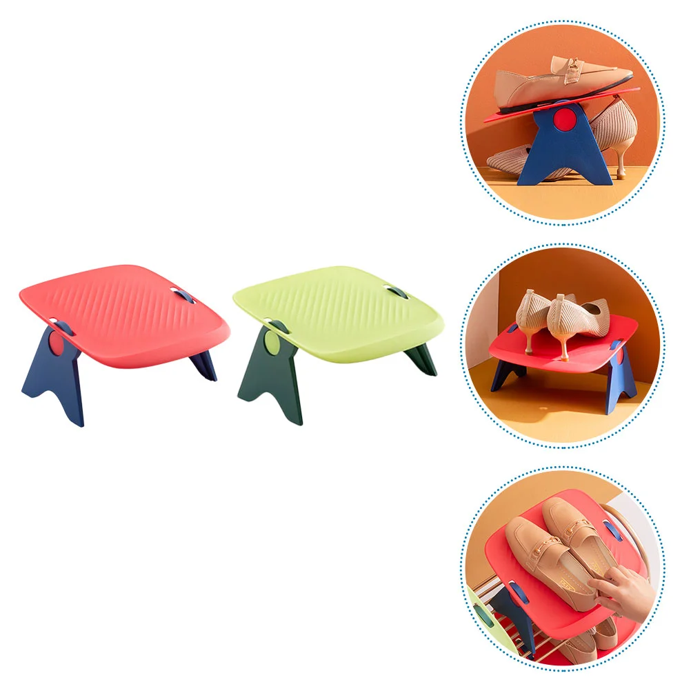 

2Pcs Creative Shoe Stand Household Space-saving Shoe Storage Shelf (Green, Red)