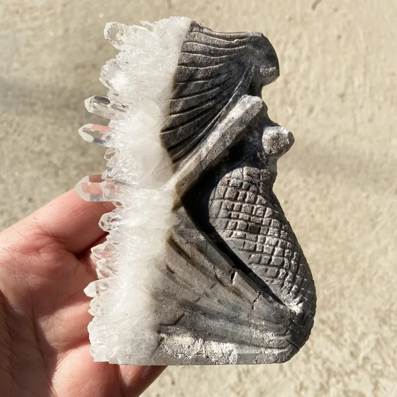 Натуральный резной вручную кварцевый кластер русалки с кристаллами Фея Образец