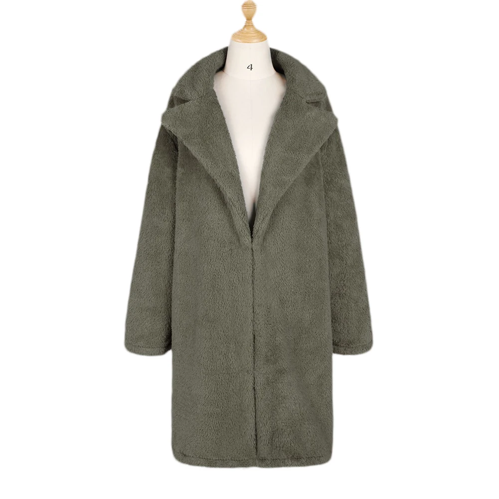 Женская однотонная куртка средней длины с длинным рукавом и плюшевым