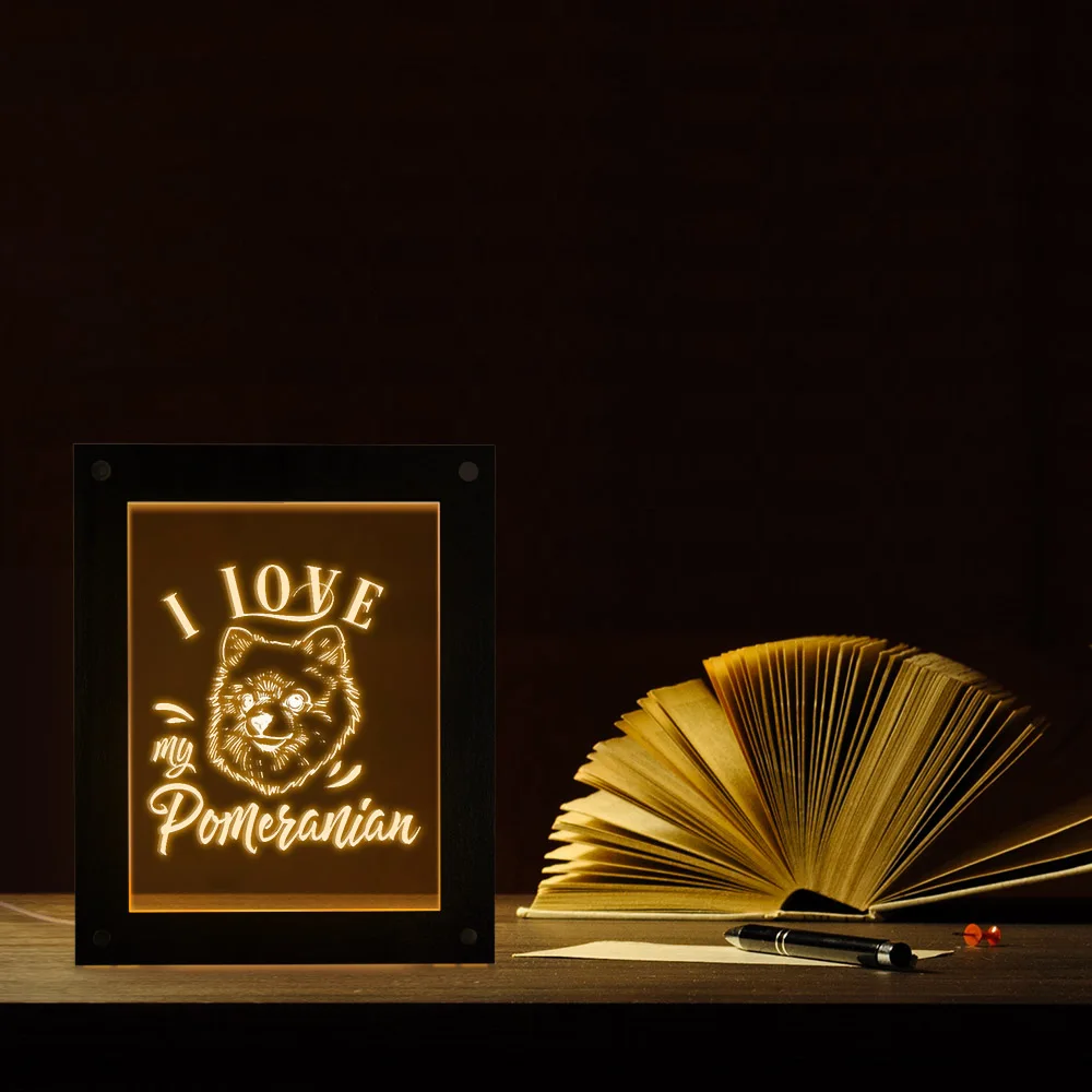 Светодиодный ночник с надписью I Love My pomerman Zwergspitz|Рамка| |