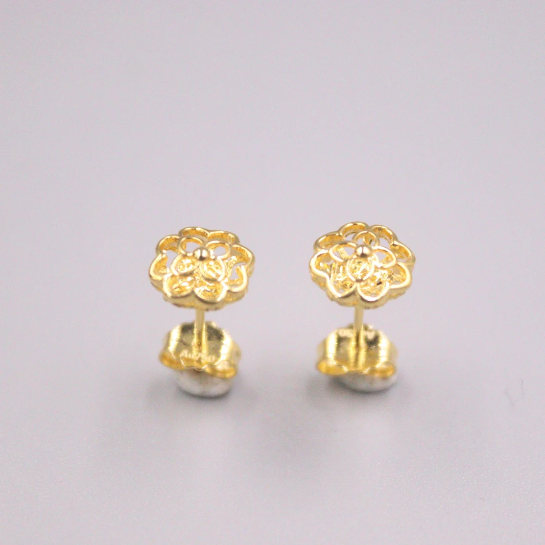 

Au750 Real 18K Yellow Gold Stud Earrings For Women Beauty Hollow Flower Gold Earrings Jewelry 16*8mm /1.4g
