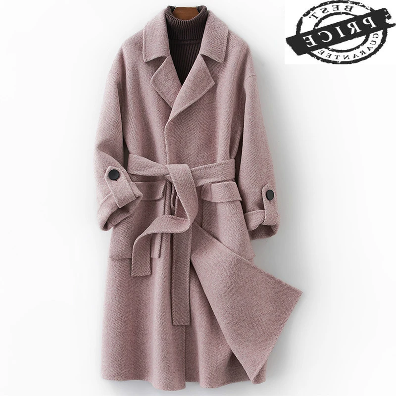 

Winter Woman Coats 2021 Wool Coat Female Sided Woolen Jackets Elegant Ladies Autumn Spring Slim Long Overcoat LWL131a
