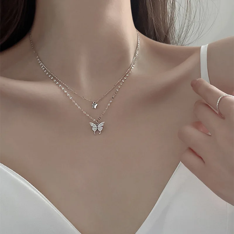 

Женское ожерелье из серебра 925 пробы, с двойной бабочкой